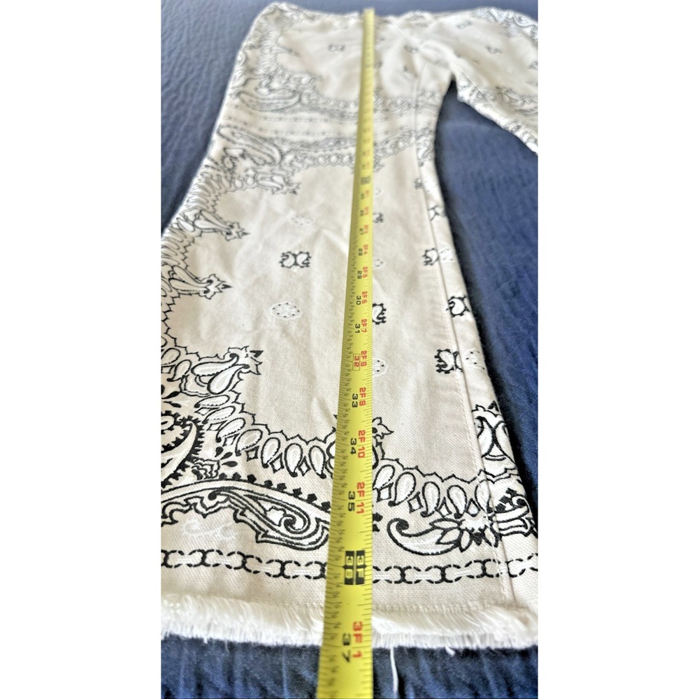 Tory Burch Size 27 Paisley Logo Raw Edge Boot Denim Pant Ivory Americana Bandana - Picture 11 of 15